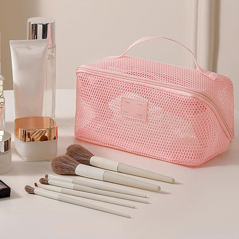 Large Capacity Apricot Cosmetic Organizer Bag With Multiple Compartments For Travel Storage - Image 4